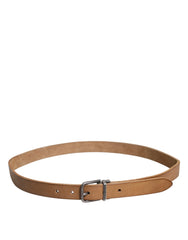 Dolce & Gabbana Brown Leather Silver Tone Metal Buckle Belt - 90 cm / 36 Inches - Belts