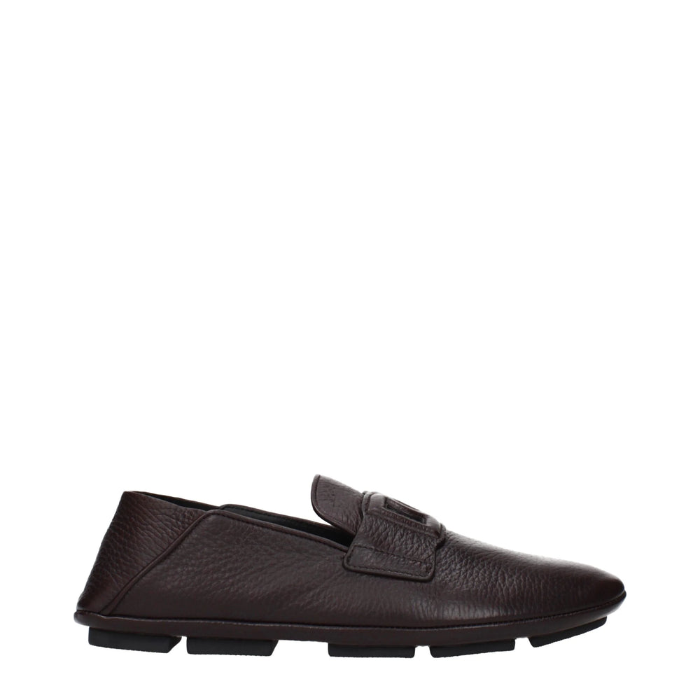 Dolce & Gabbana Brown Leather Slip-On Loafers