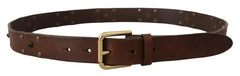 Dolce & Gabbana Brown Leather Studded Gold Tone Metal Buckle Belt - 90 cm / 36 Inches - Belts