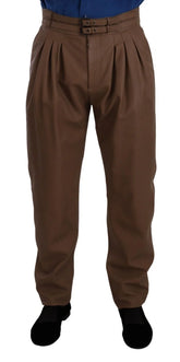 Dolce & Gabbana Brown Leather Tapered High Waist Pants - IT48 | M - Trousers