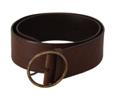 Dolce & Gabbana Brown Leather Wide Waist Logo Metal Round Buckle Belt - 90 cm / 36 Inches - Belts