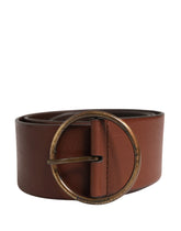 Dolce & Gabbana Brown Leather Wide Waist Metal Round Belt - 90 cm / 36 Inches