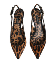 Dolce & Gabbana Brown Leopard Calfskin Fur Slingbacks Shoes - EU36.5/US6