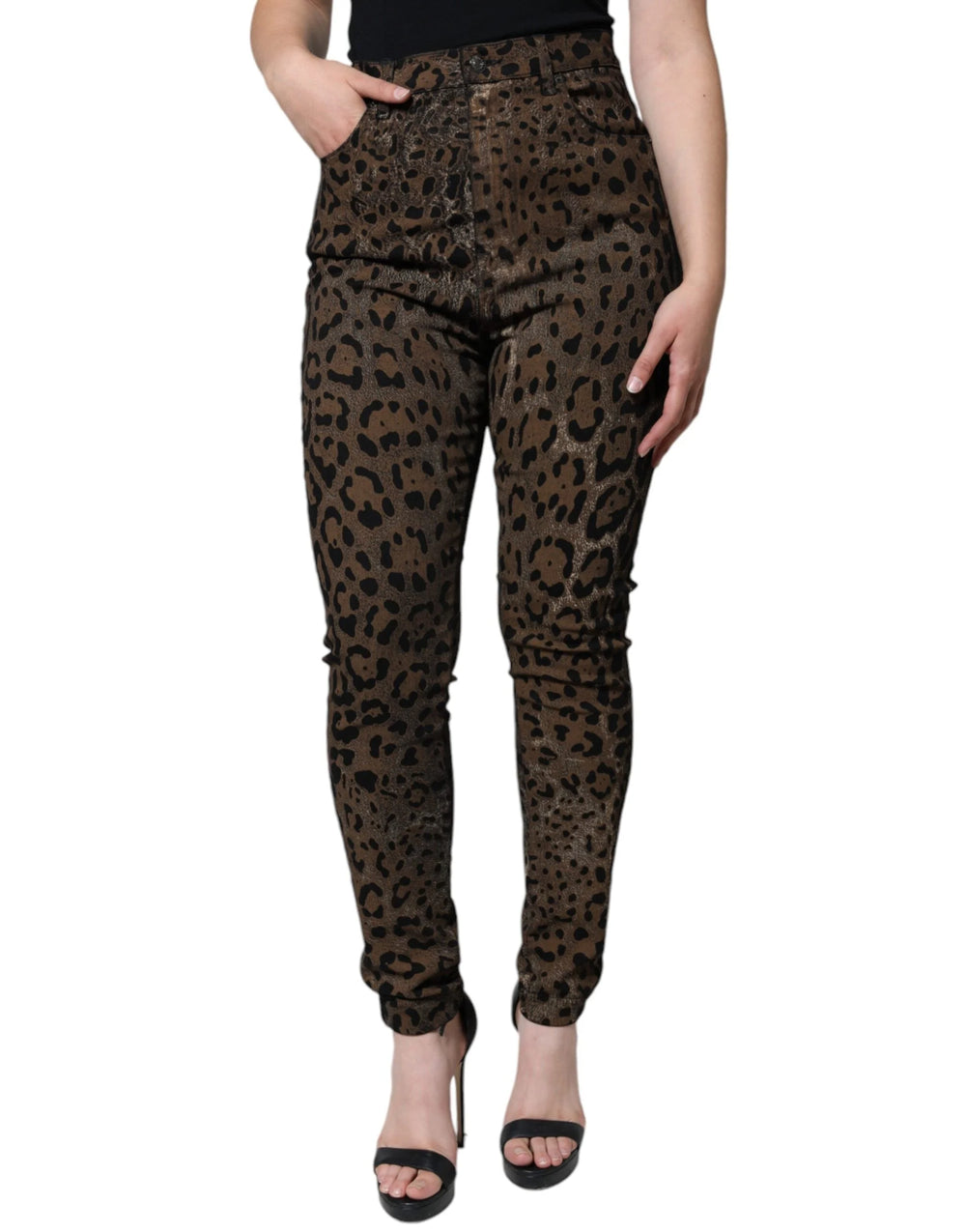 Dolce & Gabbana Brown Leopard Cotton Skinny Denim Jeans - Jeans