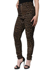 Dolce & Gabbana Brown Leopard Cotton Skinny Denim Jeans - Jeans