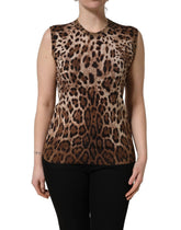 Dolce & Gabbana Brown Leopard Crew Neck Sleeveless Tank Top - IT46|XL