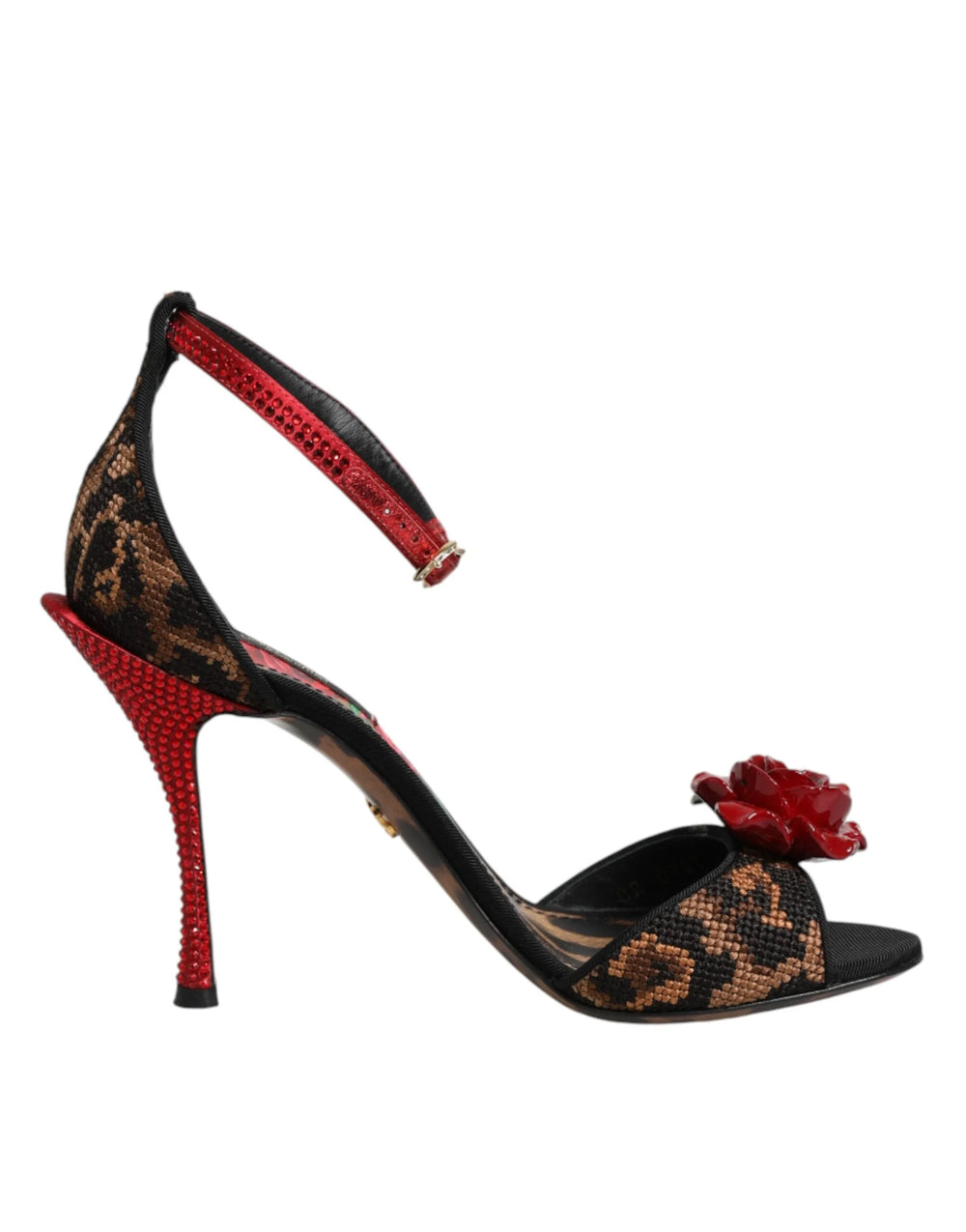 Dolce & Gabbana Brown Leopard Crystal Roses Sandals Shoes - Sandals