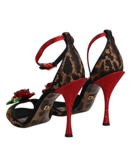 Dolce & Gabbana Brown Leopard Crystal Roses Sandals Shoes - EU35.5/US5 - Sandals