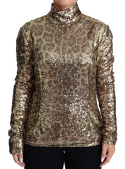 Dolce & Gabbana Brown Leopard Fit Turtleneck Sequin Sweater - IT46|XL - Sweaters