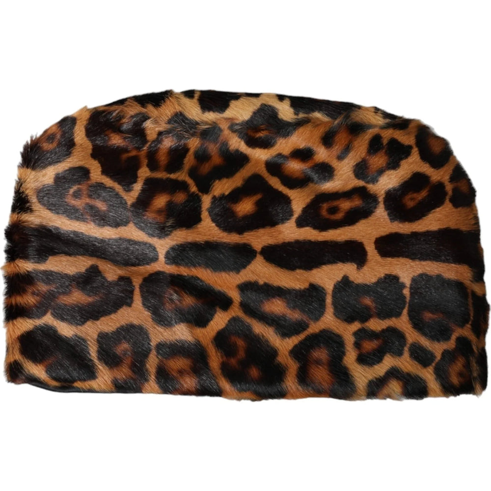 Dolce & Gabbana Brown Leopard Fur Women Bucket Capello Hat - 58 cm|M - Bucket Hats
