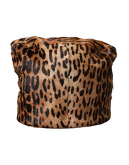 Dolce & Gabbana Brown Leopard Fur Women Bucket Hat - 56 cm|XS