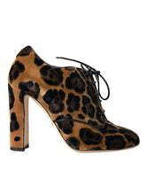 Dolce & Gabbana Brown Leopard Hair Lace Up Booties Shoes - Boots