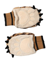 Dolce & Gabbana Brown Leopard Knitted Fur Wrist Mitten Gloves - One Size