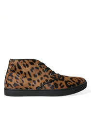 Dolce & Gabbana Brown Leopard Pony Hair Leather Sneakers Shoes - Sneakers