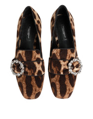 Dolce & Gabbana Brown Leopard Print Crystals Loafers Flats Shoes - EU35/US4.5 - Flats