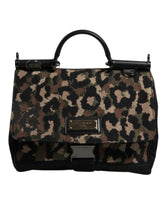 Dolce & Gabbana Brown Leopard Print Lacquard Nylon Sicily Tote Bag - Shoulder Bags