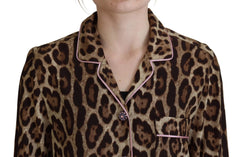 Dolce & Gabbana Brown Leopard Print Long Sleeves Blouse Top - IT38 | XS - Blouses