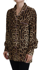 Dolce & Gabbana Brown Leopard Print Long Sleeves Blouse Top - IT38 | XS - Blouses