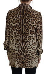Dolce & Gabbana Brown Leopard Print Long Sleeves Blouse Top - IT38 | XS - Blouses