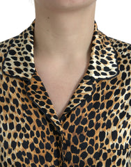 Dolce & Gabbana Brown Leopard Print Long Sleeves Blouse Top - IT40|S - Blouses