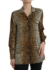 Dolce & Gabbana Brown Leopard Print Long Sleeves Blouse Top - IT40|S - Blouses
