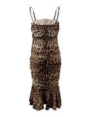 Dolce & Gabbana Brown Leopard Print Ruched Midi Dress - Dresses