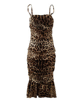 Dolce & Gabbana Brown Leopard Print Ruched Midi Dress - Dresses