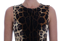 Dolce & Gabbana Brown Leopard Print Silk Sheath Dress - IT38|XS - Dresses