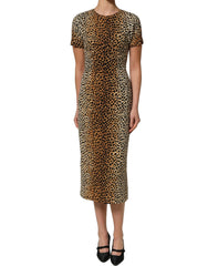 Dolce & Gabbana Brown Leopard Print Silk Sheath Midi Dress - IT38 | XS