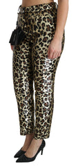 Dolce & Gabbana Brown Leopard Sequined High Waist Pants - Trousers