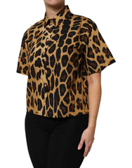 Dolce & Gabbana Brown Leopard Short Sleeve Collared Polo Top - IT44 | L - Polos