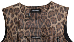 Dolce & Gabbana Brown Leopard Silk Sleeveless Sportswear - Vests