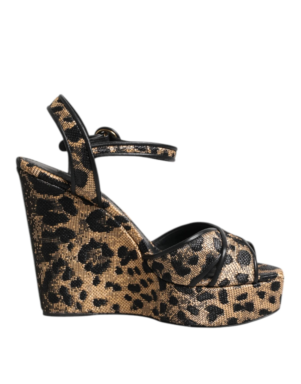 Dolce & Gabbana Brown Leopard Wedges Ankle Strap Sandals Shoes - Sandals