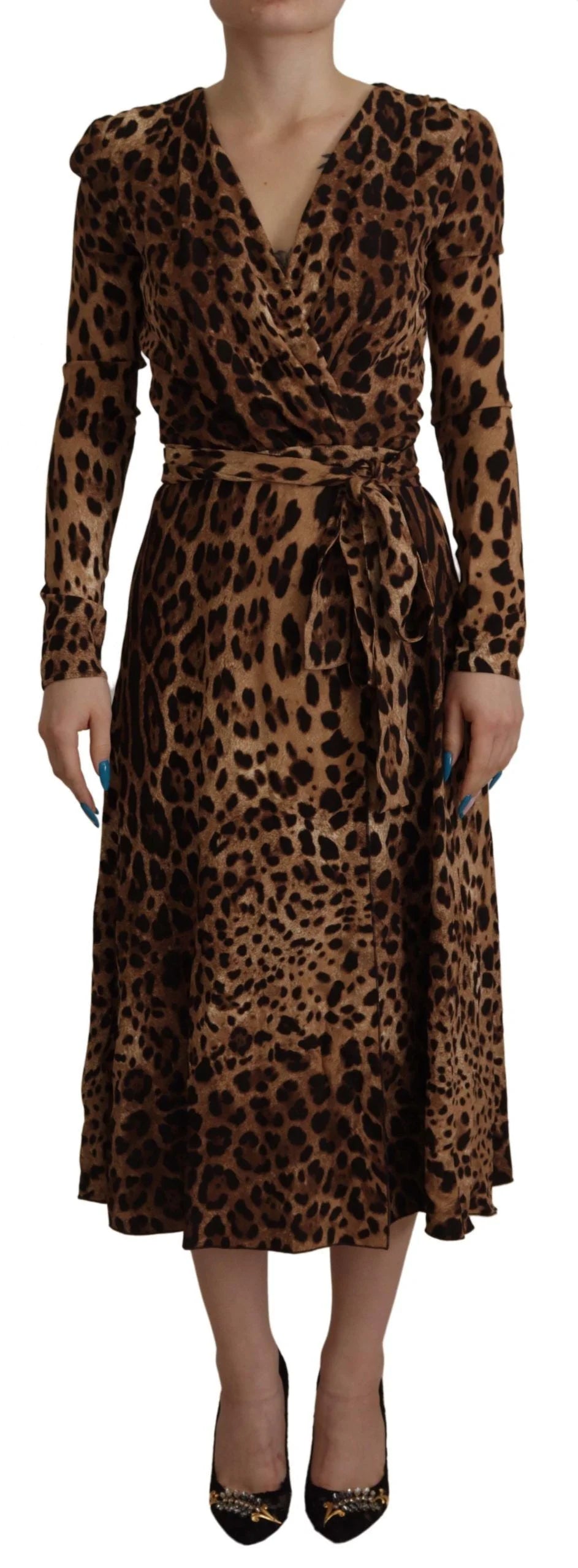Dolce & Gabbana Brown Leopard Wrap A-line Maxi Viscose Dress - IT36|XXS - Dresses