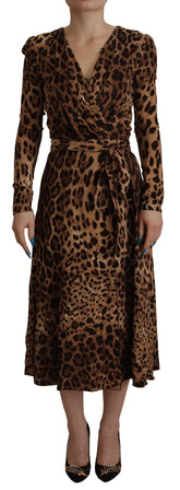 Dolce & Gabbana Brown Leopard Wrap A-line Maxi Viscose Dress - IT36|XXS - Dresses