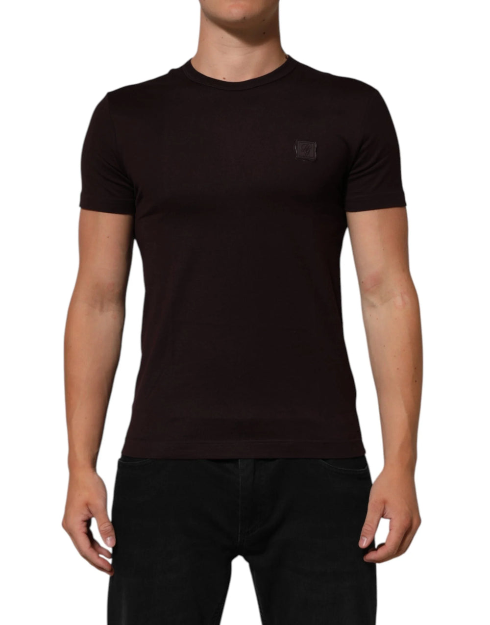 Dolce & Gabbana Brown Logo Plaque Cotton Crew Neck T-shirt - IT44 | XS - T-Shirts