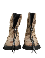 Dolce & Gabbana Brown Logo Print Lace Up Snow Boots Shoes - EU44/US11