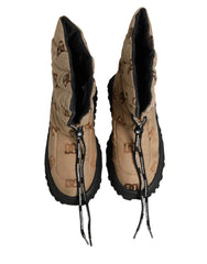 Dolce & Gabbana Brown Logo Print Lace Up Snow Boots Shoes - EU44/US11