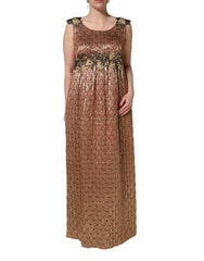Dolce & Gabbana Brown Metallic Crystal Evening Gown Dress - IT44 | L