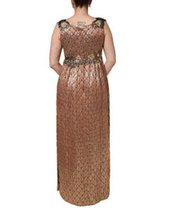 Dolce & Gabbana Brown Metallic Crystal Evening Gown Dress - IT44 | L