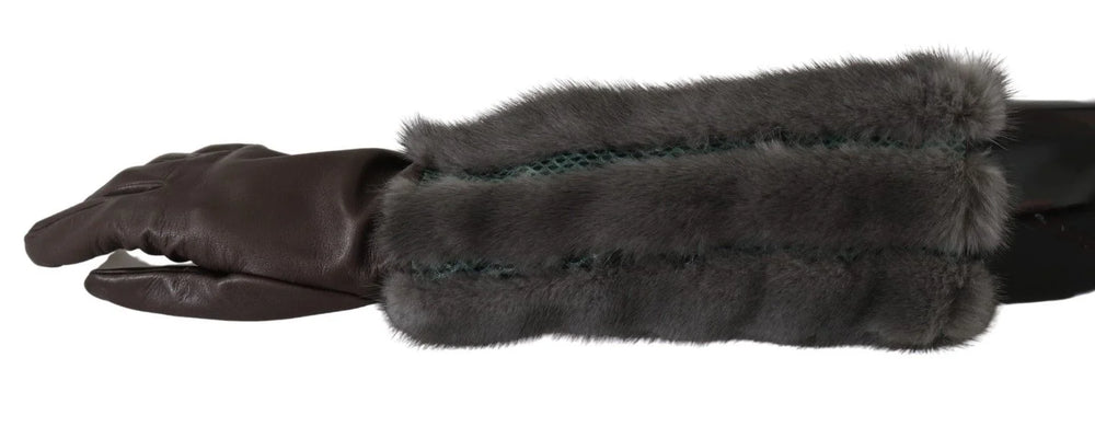 Dolce & Gabbana Brown Mid Arm Length Leather Fur Gloves - 7.5|S