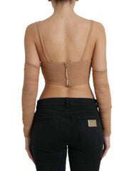 Dolce & Gabbana Brown Nylon Stretch Open Shoulder Cropped Top - IT40|S - Tank Tops