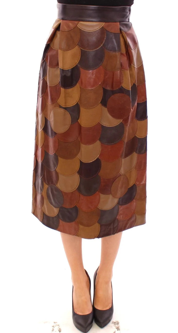 Dolce & Gabbana Brown Patchwork Leather Straight Skirt - Skirts