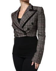 Dolce & Gabbana Brown Plaid Long Sleeve Cropped Coat Jacket - IT40|S - Sport Jackets