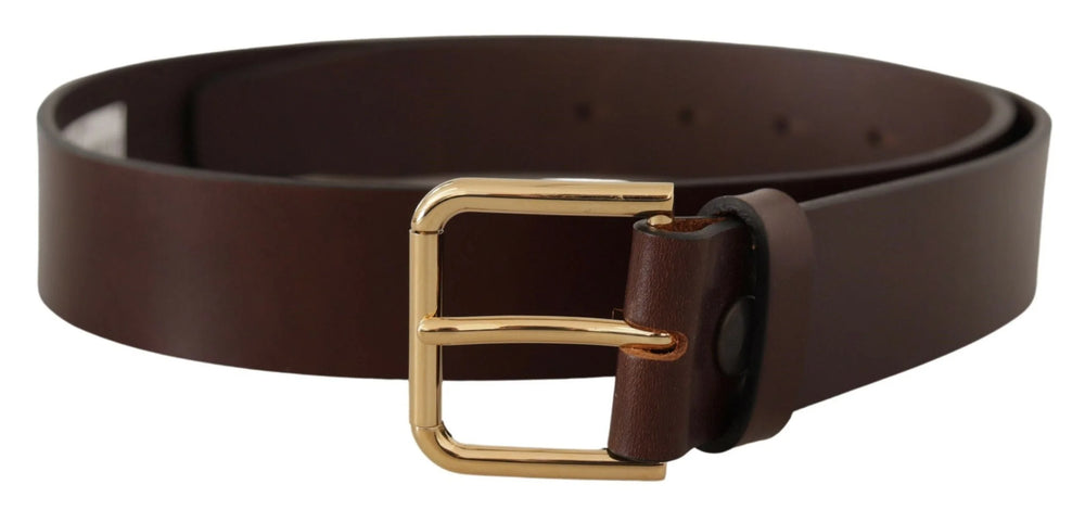 Dolce & Gabbana Brown Plain Calf Leather Gold Tone Buckle Belt - 90 cm / 36 Inches - Belts