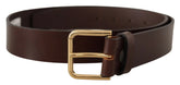 Dolce & Gabbana Brown Plain Calf Leather Gold Tone Buckle Belt - 90 cm / 36 Inches - Belts
