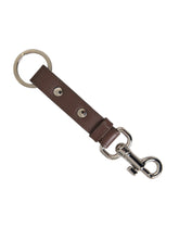 Dolce & Gabbana Brown Plain Leather Silver Brass Keyring Holder Keychain - Keychains