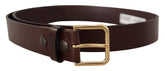 Dolce & Gabbana Brown Polished Leather Gold Tone Metal Buckle Belt - 90 cm / 36 Inches - Belts