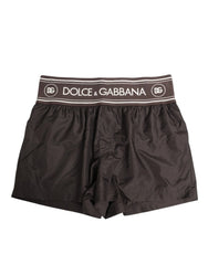 Dolce & Gabbana Brown Polyester Logo Elastic Waistband Swimwear - IT4 | S - Swim Boxers