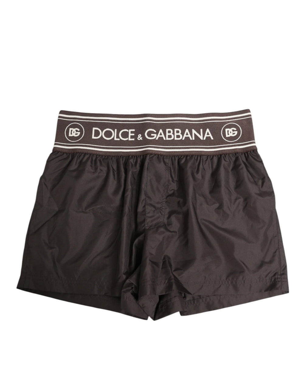 Dolce & Gabbana Brown Polyester Logo Elastic Waistband Swimwear - IT4 | S - Swim Boxers